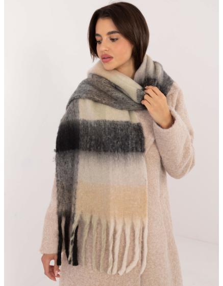 Női téli kockás sál fekete-bézs