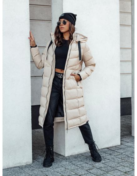 Női steppelt télikabát kapucnival MENSI beige