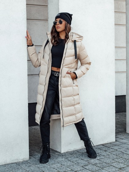 Dámska prešívaná zimná bunda s kapucňou MENSI beige