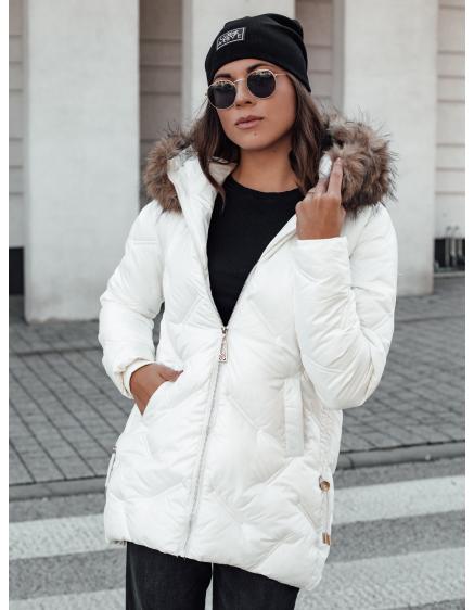 Női téli steppelt kabát CLASSIQ kapucnival fehér