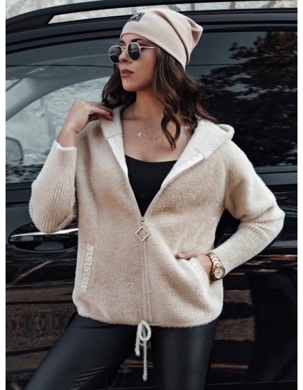 Dámska krátka alpaková bunda s kapucňou NIVE svetlo béžová