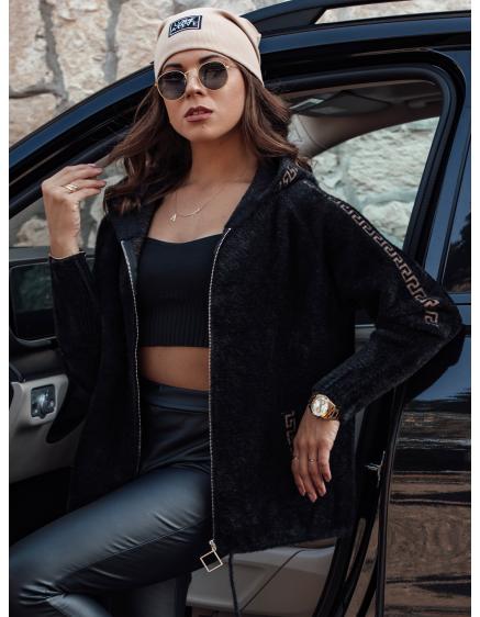 Dámska krátka alpaková bunda s kapucňou NIVE čierna svetlohnedá