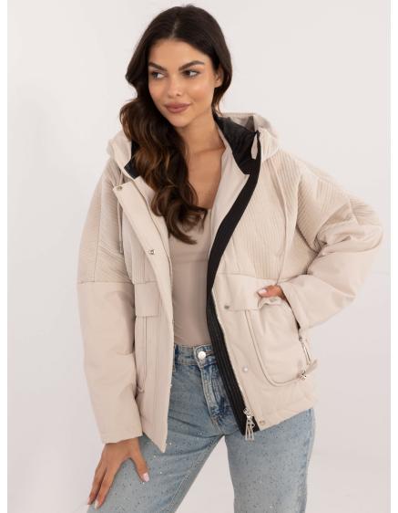 Női kabát bordázott szegélyekkel világos bézs