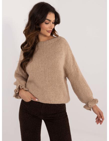 Dámský svetr s kulatým výstřihem oversize tmavě béžový 