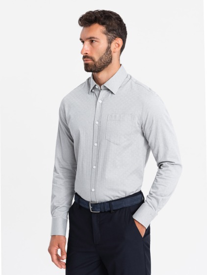 Pánska košeľa SLIM FIT z ozdobnej tkaniny s vreckom sivá