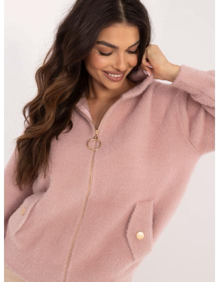 Női alpaka kabát oldalsó cipzárakkal rózsaszínű
