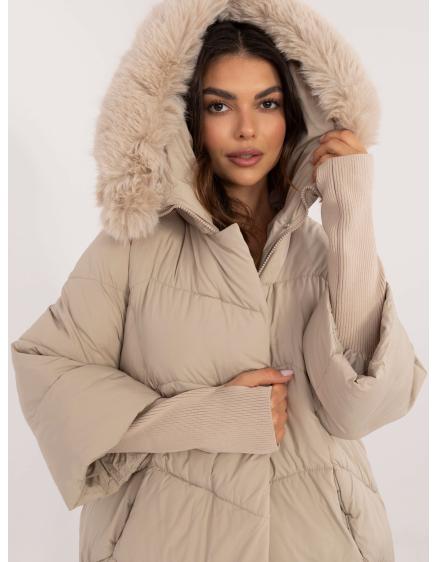 Dámska zimná bunda s manžetami béžová