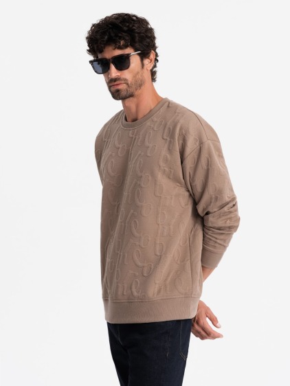 Pánská mikina RELAXED FIT s vyraženým písmem hnědá V3 OM-SSNZ-0164