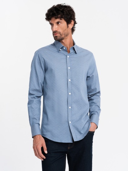 Pánské tričko SLIM FIT z ozdobné látky modré V1 OM-SHCS-0175