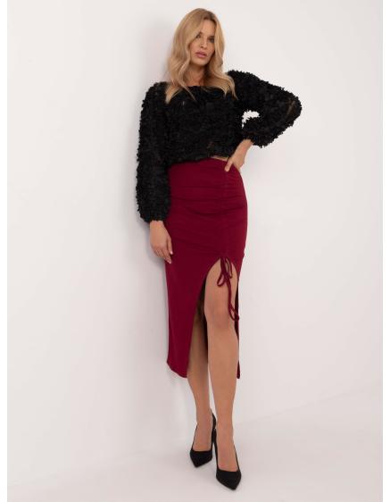 Női midi ceruzaszoknya bordázott szegéllyel bordó