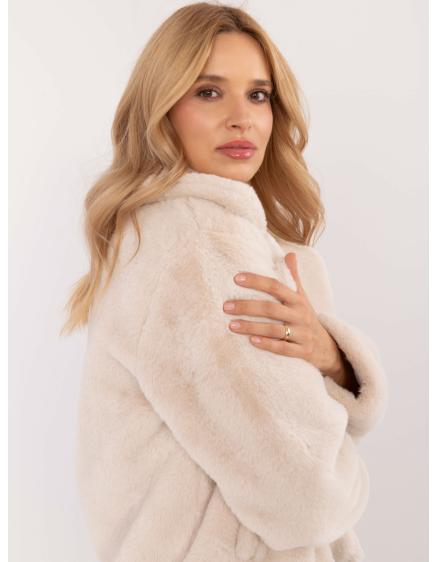 Dámska prechodná bunda z umelej kožušiny svetlo béžová