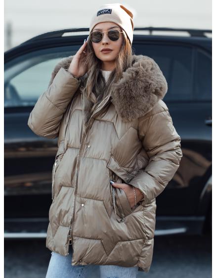 Dámska zimná bunda FROSTYFIT prešívaná s kapucňou béžová