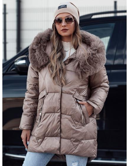 Dámska zimná bunda FROSTYFIT prešívaná s kapucňou tmavobéžová