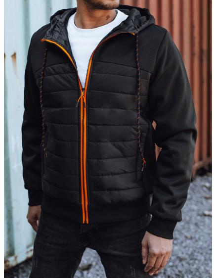 Pánska prechodná bunda prešívaná bunda s kapucňou čierna