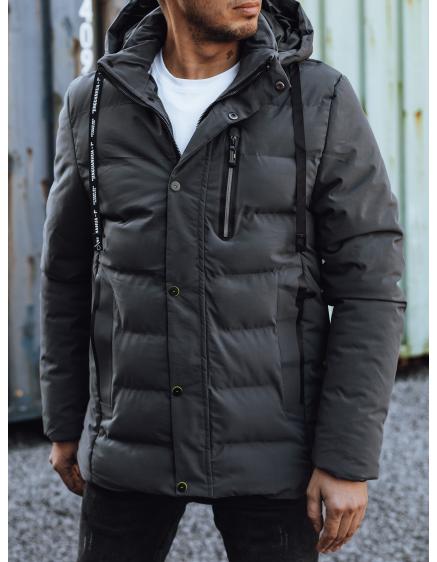 Férfi steppelt télikabát sötét szürke kapucnival