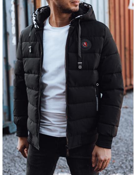 Férfi téli steppelt bomberdzseki kapucnival fekete