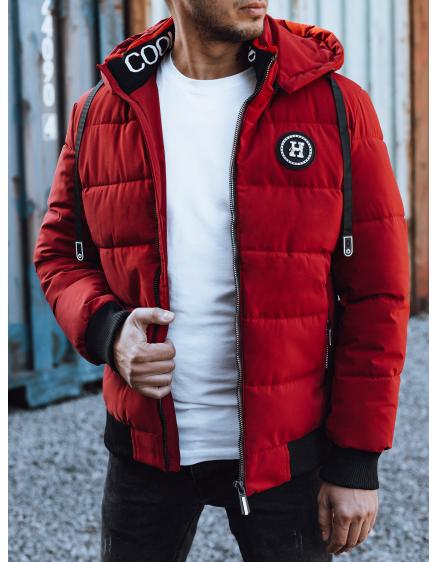 Férfi téli steppelt bomberdzseki kapucnival, bordó