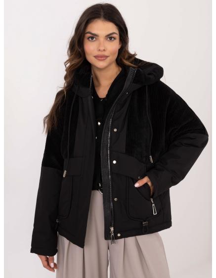 Čierna dámska prechodná bunda s vreckami na zips