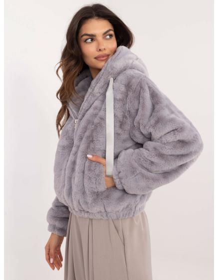 Šedá dámska bunda s umelou kožušinou so zapínaním na zips