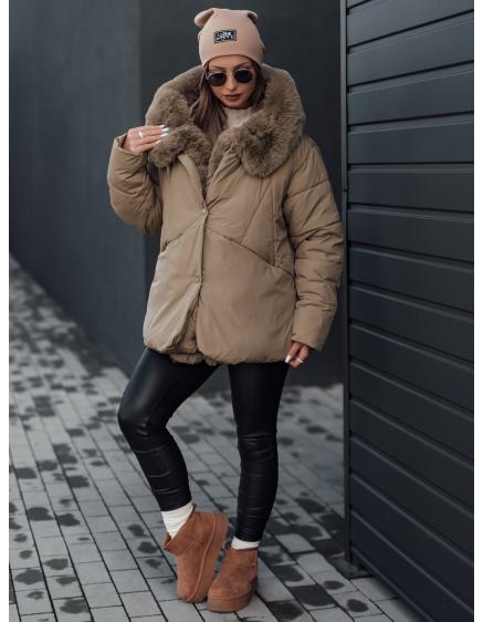 LUNAVI női télikabát steppelt szőrmével világos bézs színben