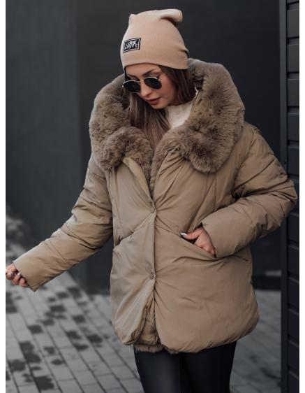 LUNAVI női télikabát steppelt szőrmével világos bézs színben