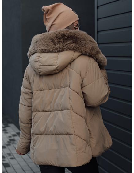 LUNAVI női télikabát steppelt szőrmével világos bézs színben