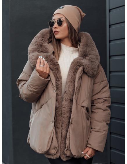 Dámska zimná bunda LUNAVI prešívaná s kožušinou béžová