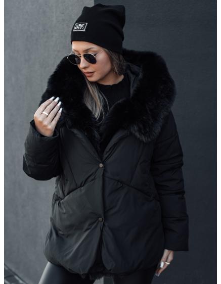 LUNAVI női télikabát steppelt szőrmével fekete