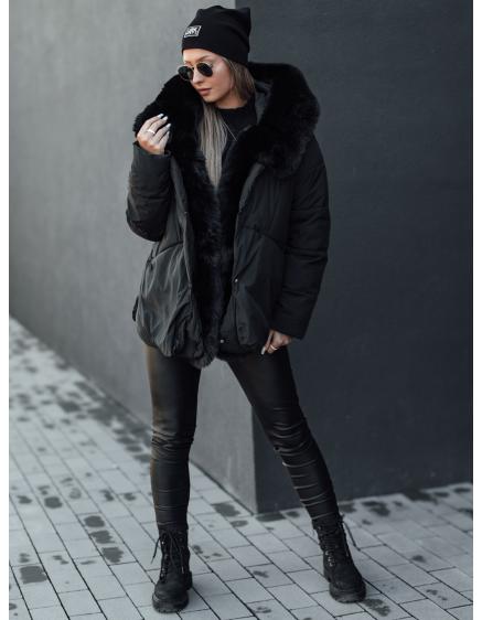 LUNAVI női télikabát steppelt szőrmével fekete