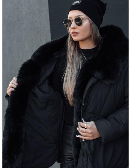 LUNAVI női télikabát steppelt szőrmével fekete