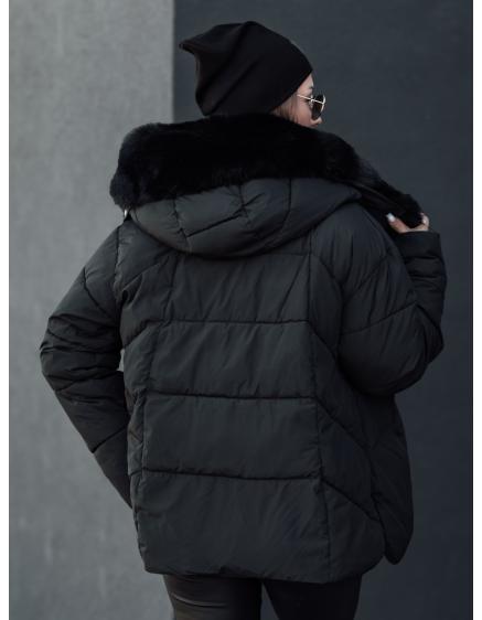 LUNAVI női télikabát steppelt szőrmével fekete