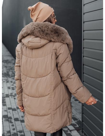 Dámska zimná bunda MORISIO dlhá prešívaná s kapucňou tmavobéžová