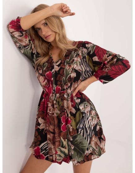 Fekete és bordó miniruha virágmintával