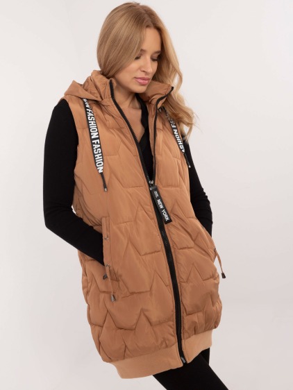 Svetlohnedá prešívaná vesta na zips