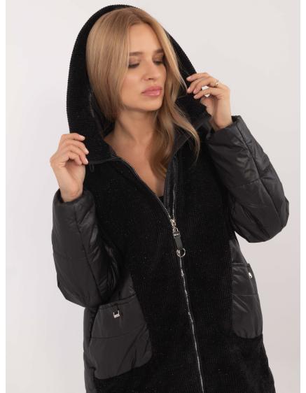 Fekete átmeneti kabát kapucnival