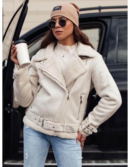 Dámská semišová bunda LEVERINO s ovčí kůží bílá