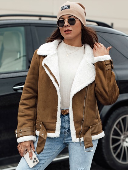 Dámska semišová bunda LEVERINO s ovčou kožou camel
