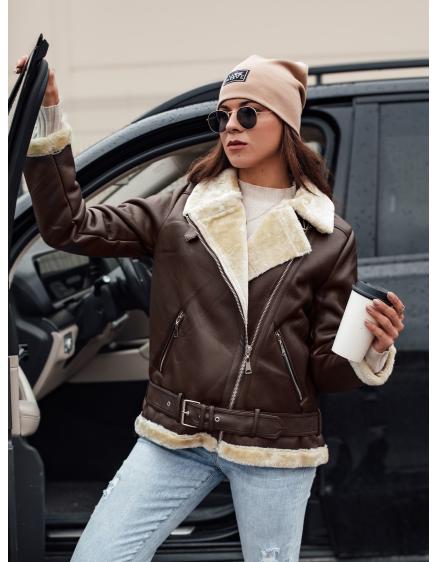 Dámska kožená bunda NORFDIMA s ovčou kožou kávová