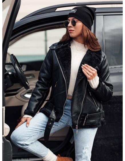 Dámska kožená bunda NORFDIMA s ovčou kožou čierna