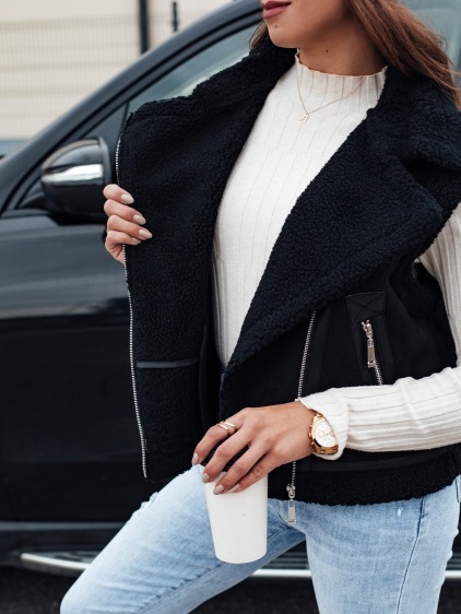 Dámska semišová vesta s ovčou kožušinou WOOLZIP čierna – fotografie produktu 4