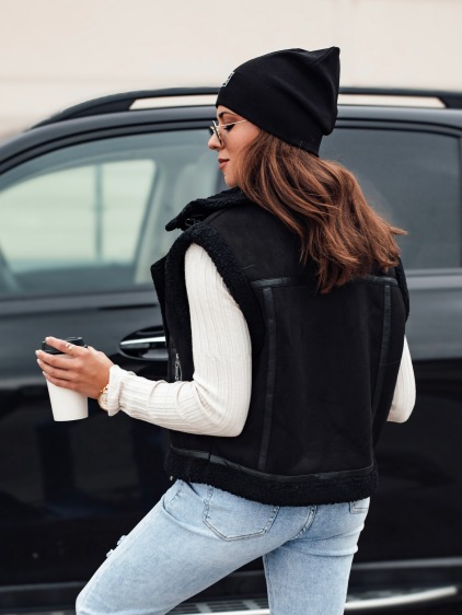 Dámska semišová vesta s ovčou kožušinou WOOLZIP čierna – fotografie produktu 5