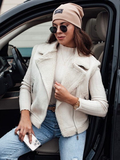 Dámska semišová vesta s ovčou kožušinou WOOLZIP biela – fotografie produktu 2