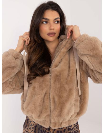 Béžová krátka bunda z umelej kožušiny z viskózy