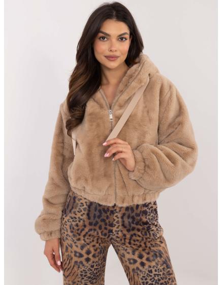 Béžová krátka bunda z umelej kožušiny z viskózy