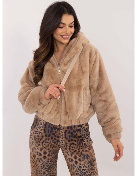 Béžová krátka bunda z umelej kožušiny z viskózy