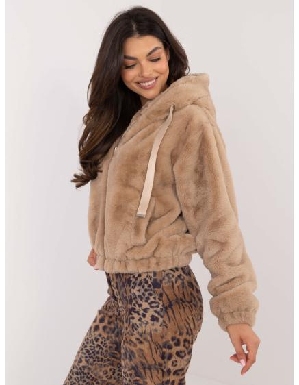 Béžová krátka bunda z umelej kožušiny z viskózy