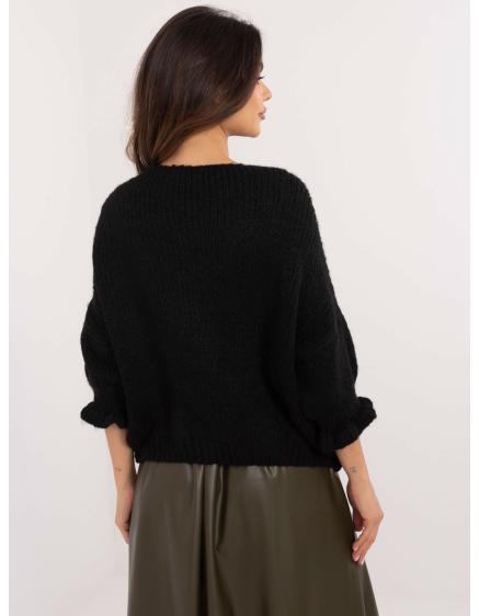 Černý oversize svetr se zavazováním vpředu