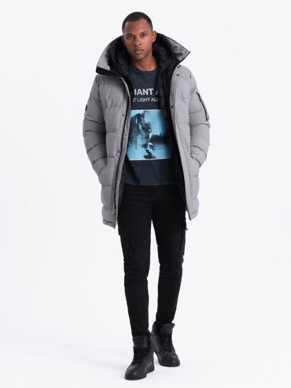Pánska outdoorová dlhá bunda parka - sivá V2