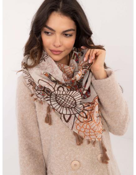 Dámsky vzorovaný šál tmavobéžovej a hnedej farby