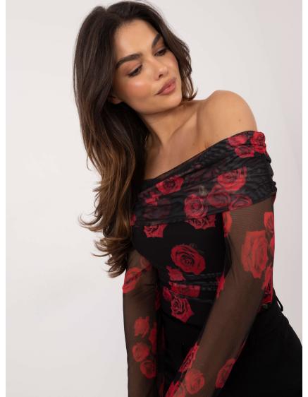 Fekete-piros hálós pöttyös blúz